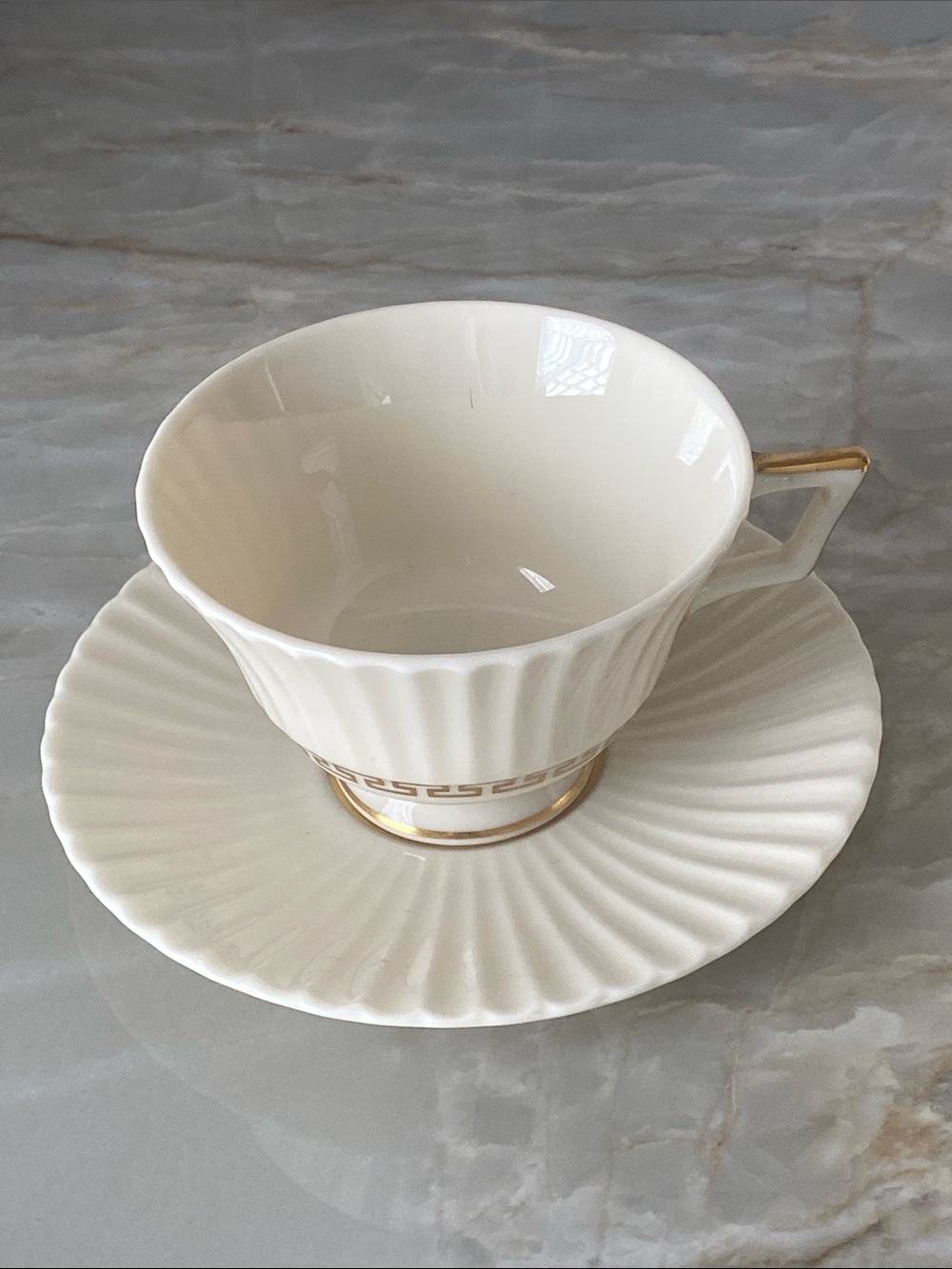 Lenox Cretan Cream Porcelain Tea Cup and Saucer with Gold Accents